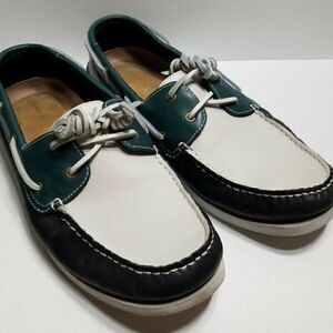 Rockport Seaforthe Boat Shoes White Navy Teal Size Mens Size US 11.5M Leather